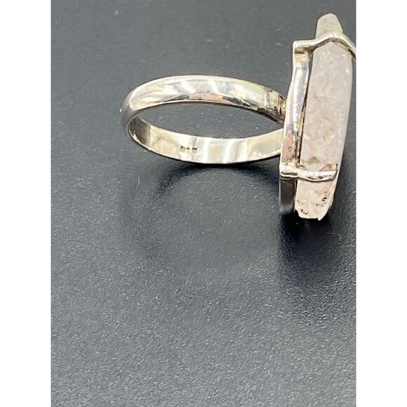 Natural Raw Rose Quartz Stalactites Slice 925 Prong Sterling Silver Ring 9.25 - Picture 11 of 11